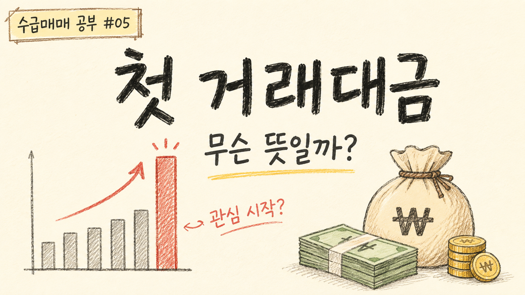 첫 거래대금이 터졌다는 의미를 설명하는 수급매매 공부 이미지