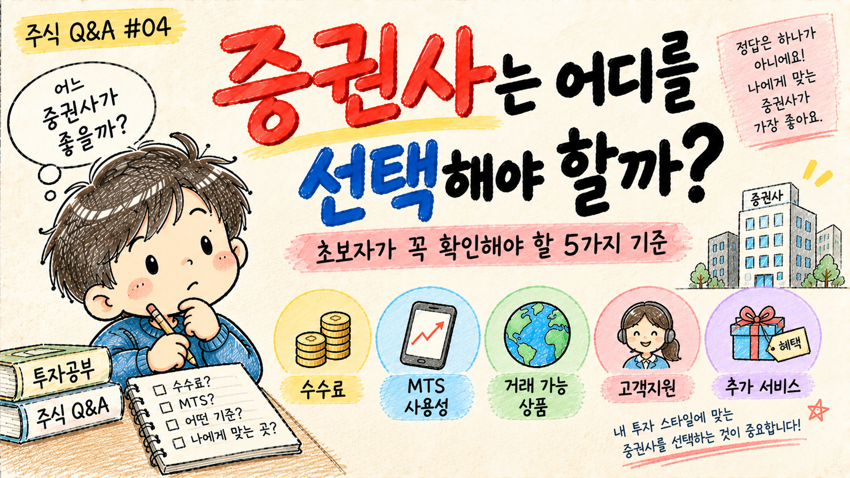 주식 초보자가 증권사를 선택할 때 확인할 기준을 설명하는 Q004 대표 이미지