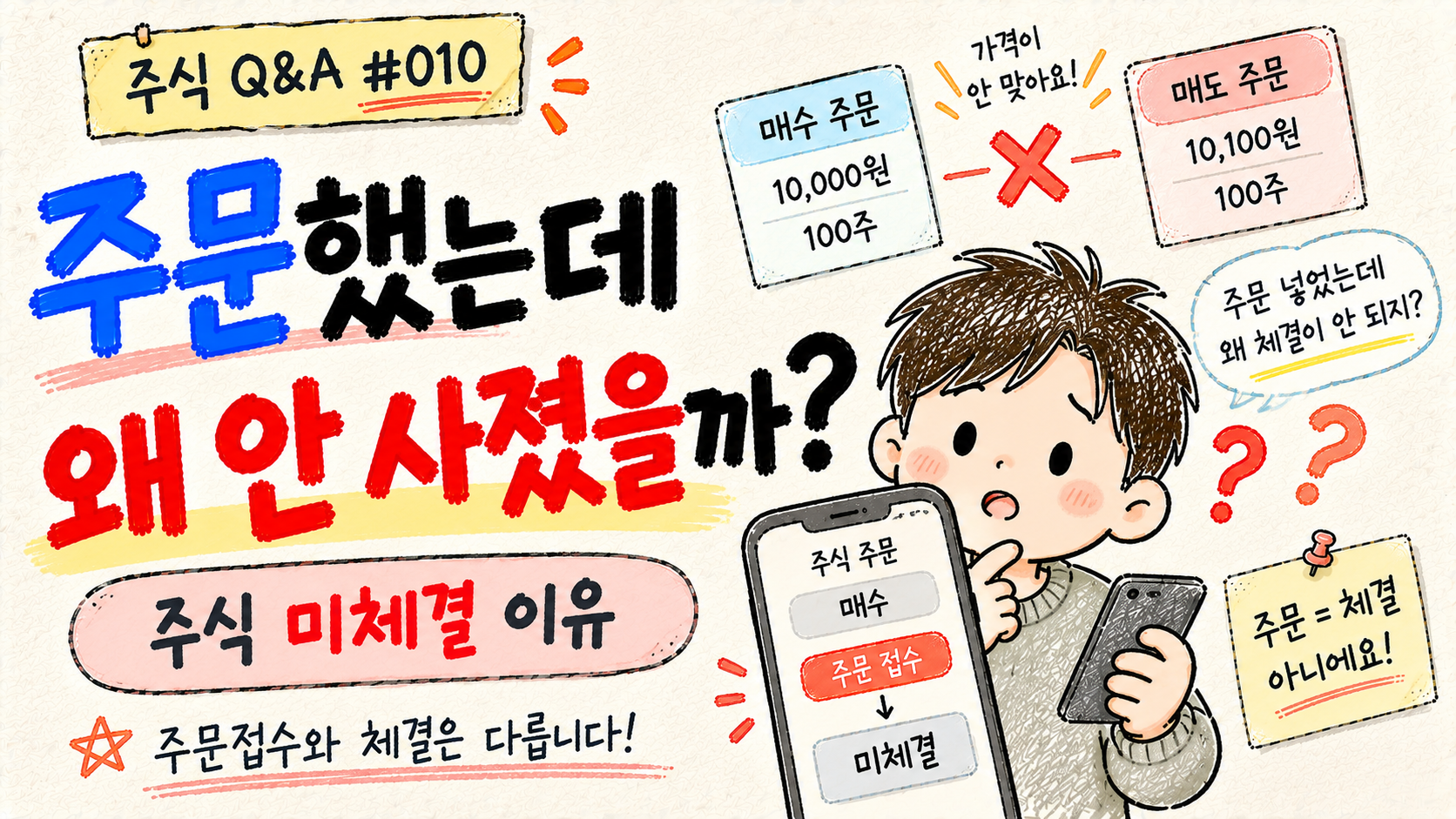주식 주문을 넣었지만 체결되지 않는 이유를 설명하는 주식 Q&A Q010 대표 이미지