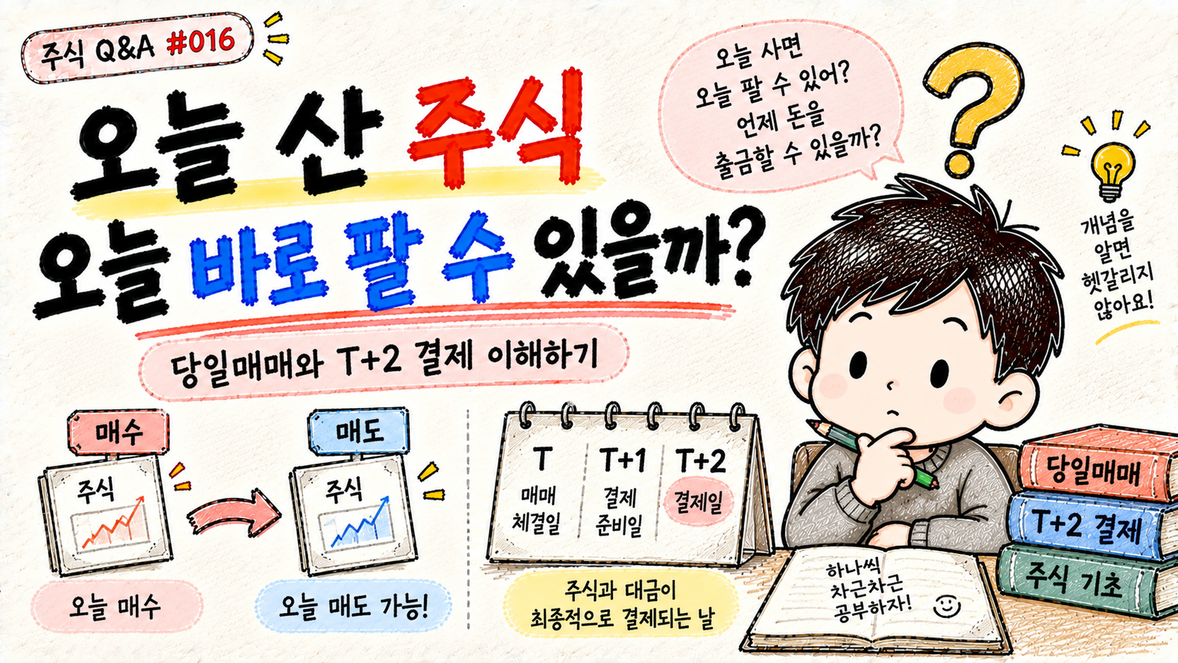 오늘 산 주식의 당일매매와 T+2 결제를 설명하는 주식 Q&A Q016 대표 이미지