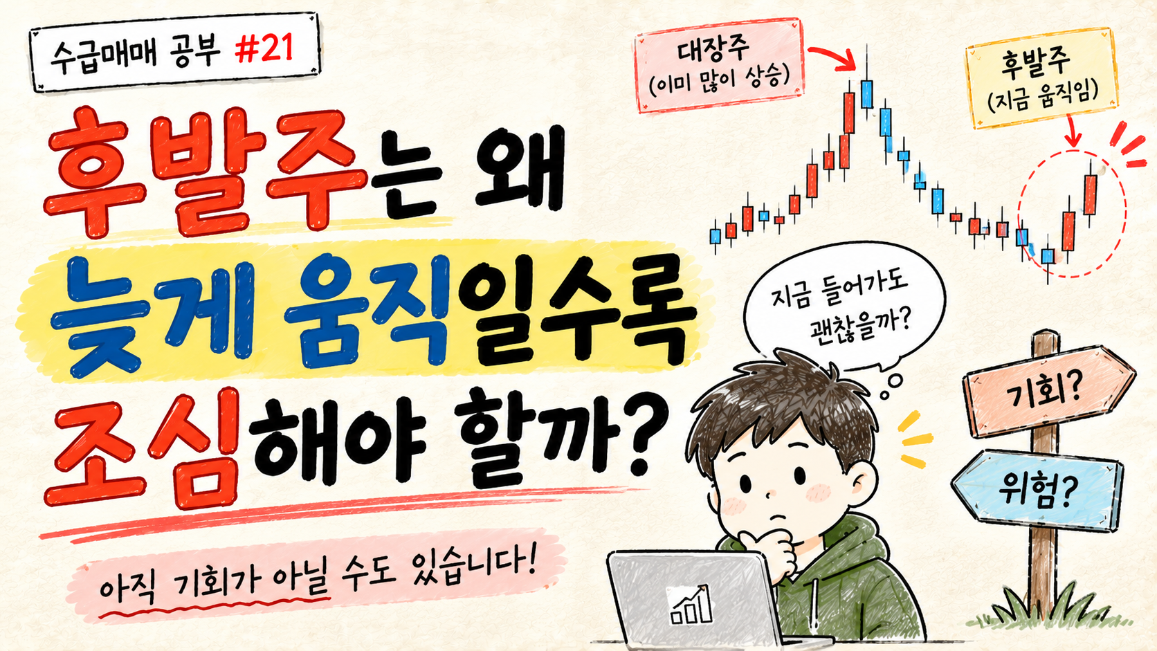 늦게 움직이는 후발주를 볼 때 기회인지 위험한 추격인지 신중하게 확인해야 한다는 수급매매 공부 21 대표 이미지