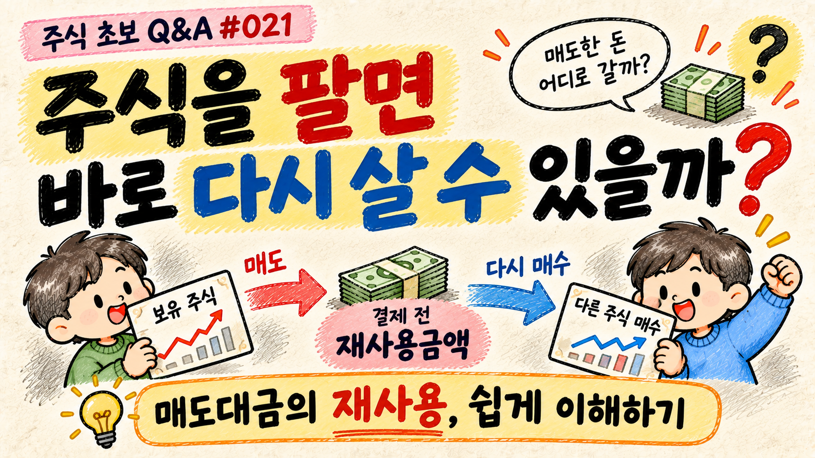 주식을 팔고 바로 다시 살 수 있는지 재사용금액을 설명하는 주식 초보 Q&A Q021 대표 이미지