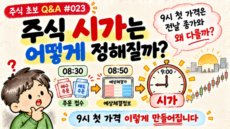 장 시작 전 매수와 매도 주문을 모아 09시에 주식 시가가 결정되는 과정을 설명하는 주식 초보 Q&A Q023 대표 이미지