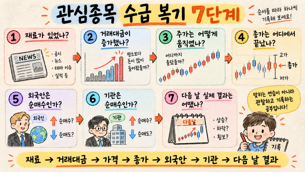 재료 거래대금 가격 종가 외국인 기관 다음 날 흐름을 확인하는 수급매매 복기 7단계