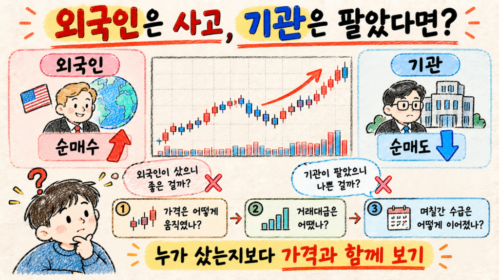 외국인 순매수와 기관 순매도가 엇갈릴 때 가격과 거래대금을 함께 확인하는 방법
